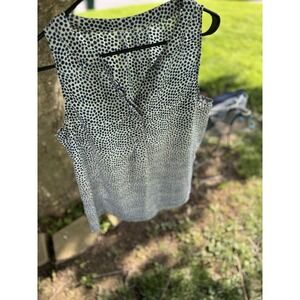 Women's Size Large Poly Rayon Tank‎ Blouse Polk Dot Button Front